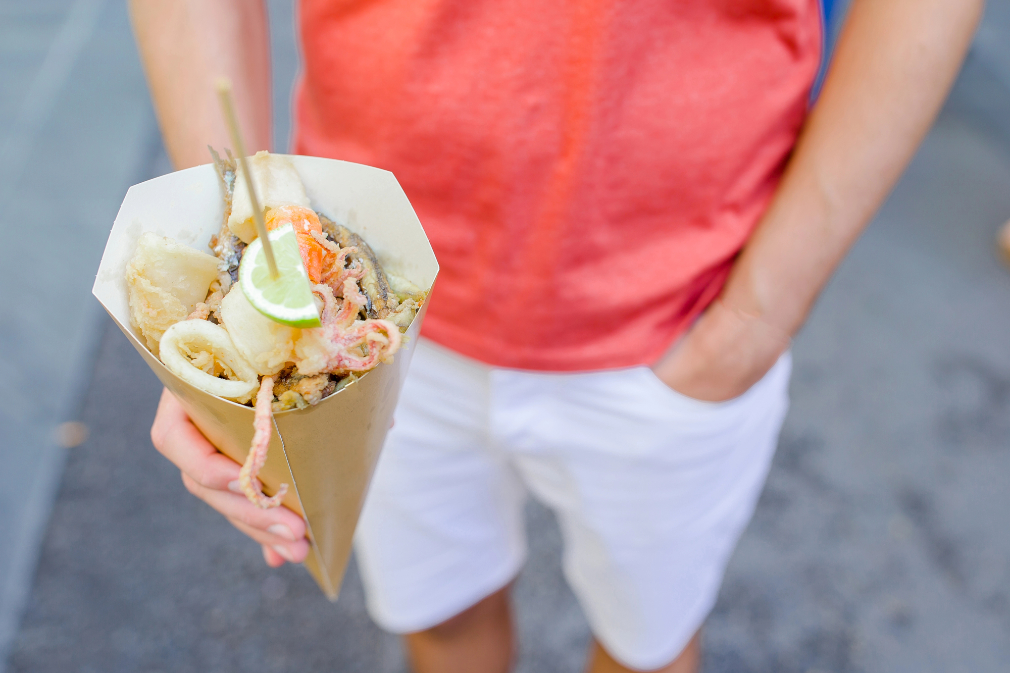 Italienisches Streetfood gegrillte Meeresfrüchte